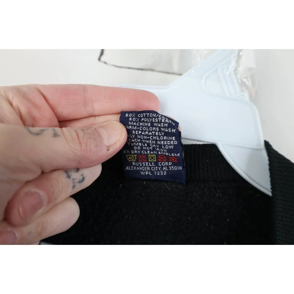 Vintage 90s Streetwear Mens XL Distressed Blank Crewneck Sweatshirt Black USA - Picture 5 of 12